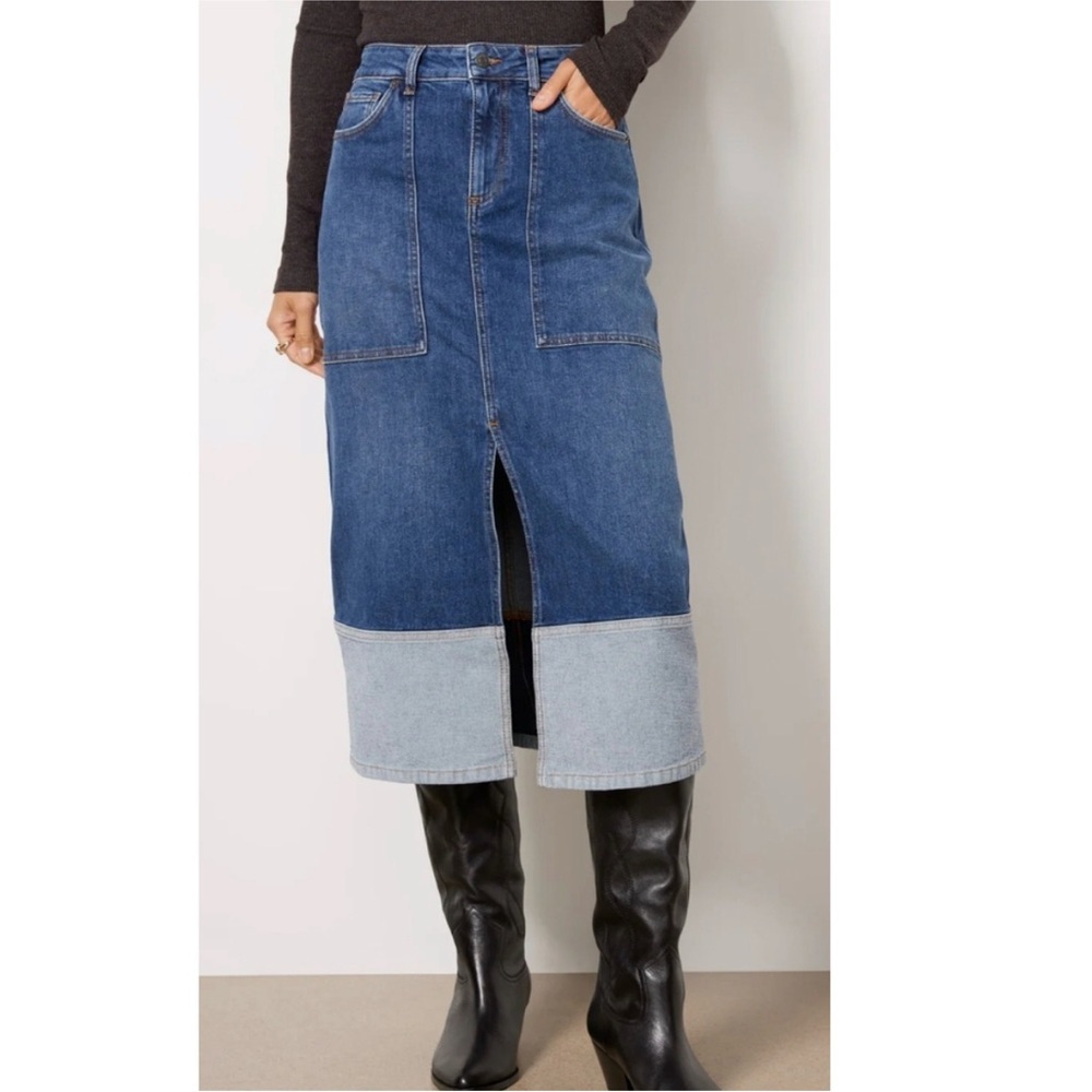 Anthropologie BA&SH Vicky Lady Midi Skirt Medium Wash Stretch Denim Western 4